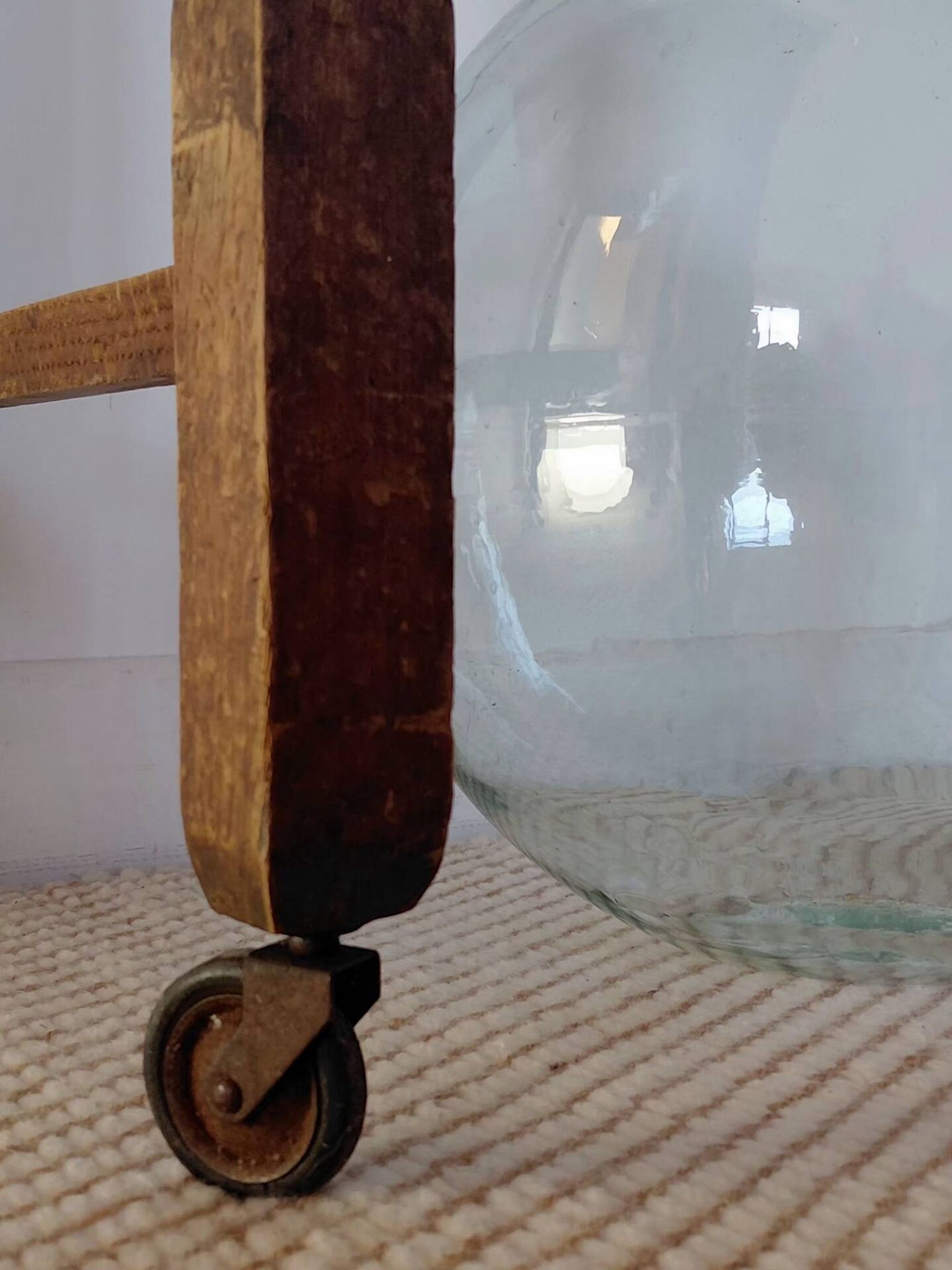 Vintage wooden wheeled side table/console