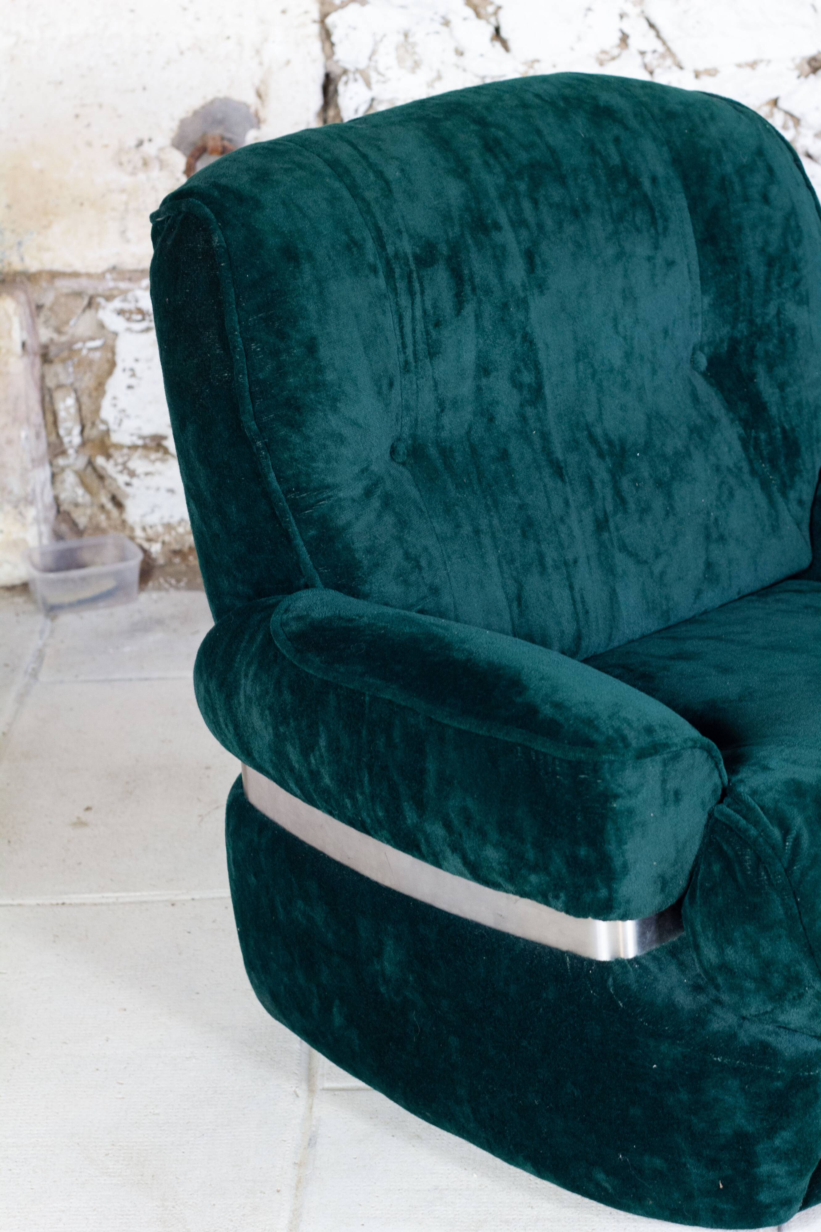 Green velvet armchair "spage age" by Beka, 1970
