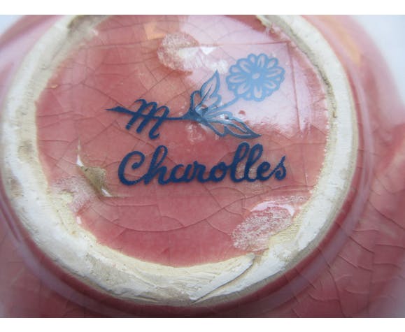 Bol ou coupe charolles art deco, céramique rose, formant une fleur à 5 pétales