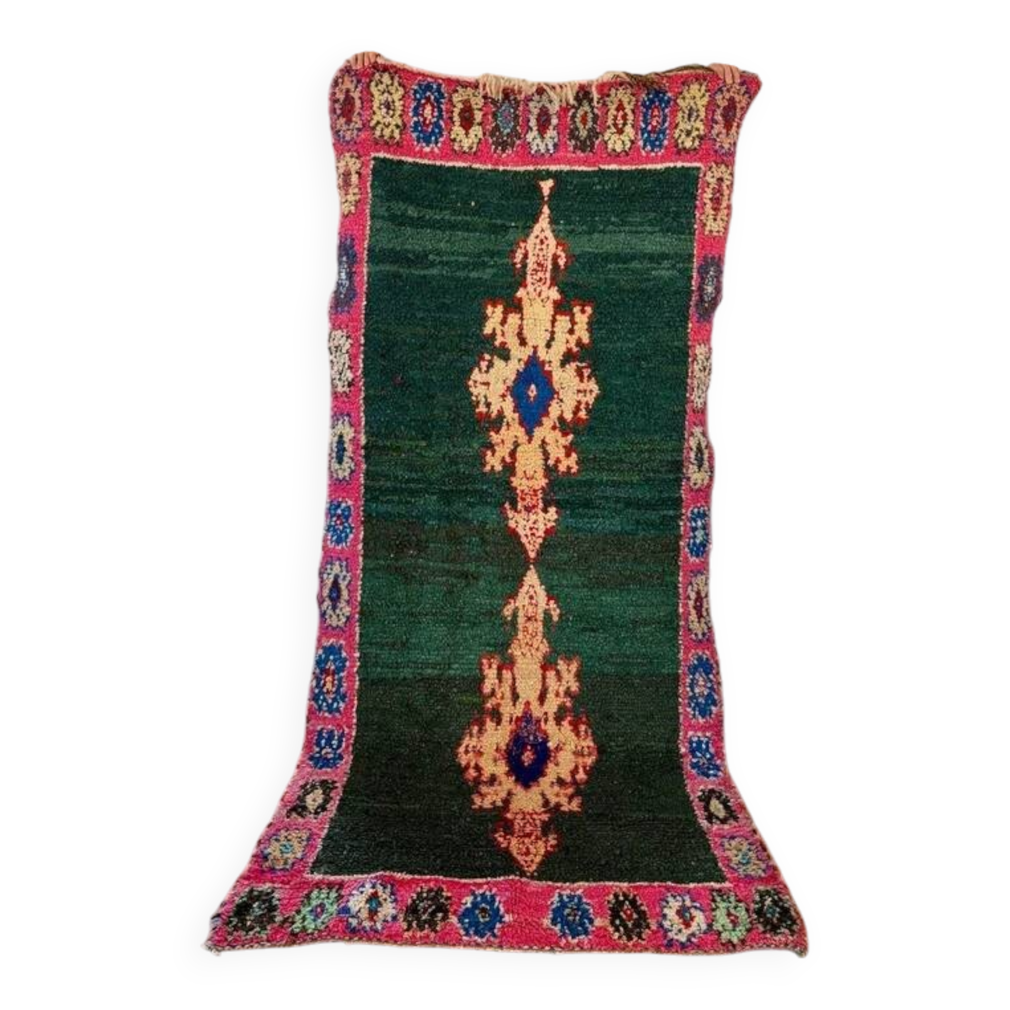 Berber boucharouite rug in emerald green