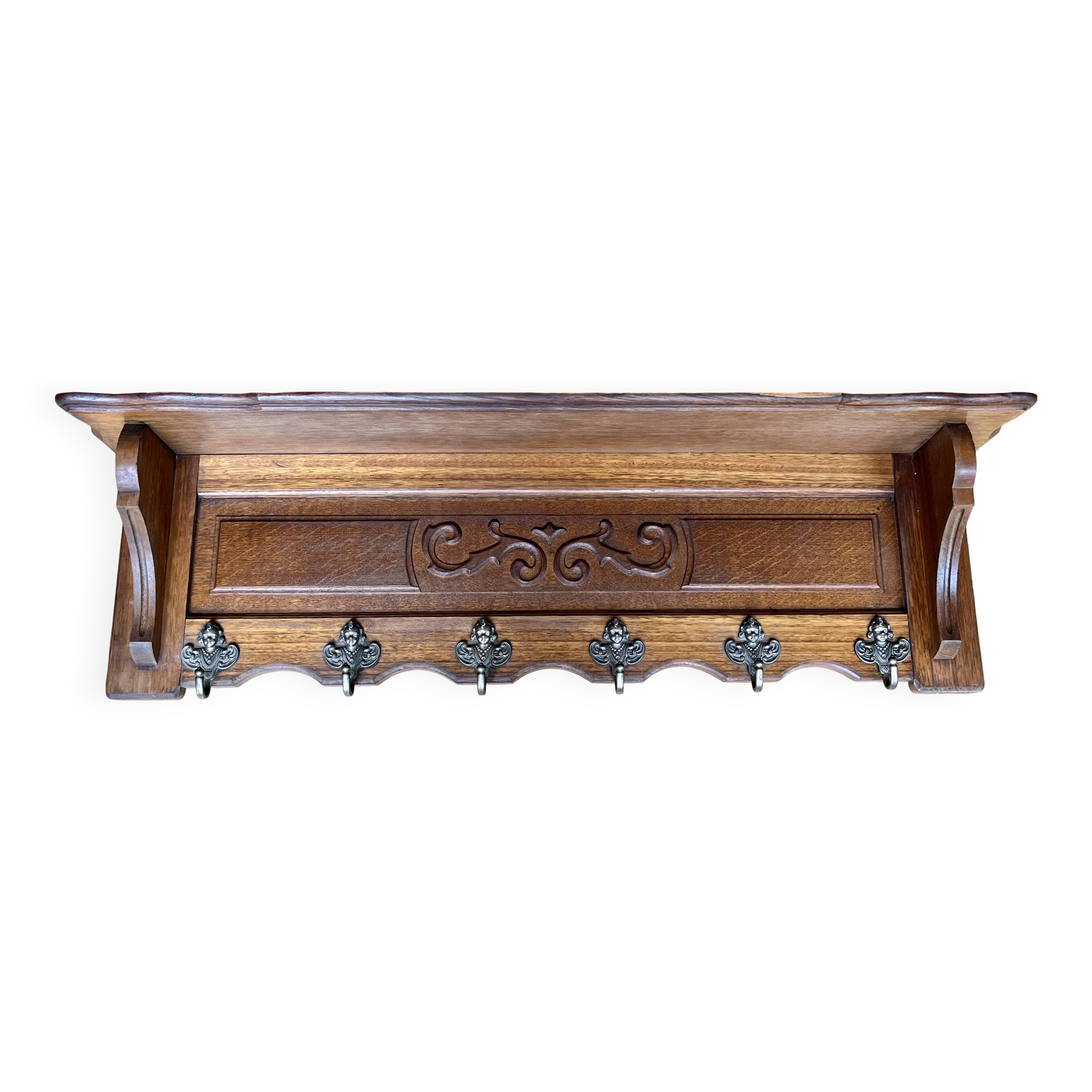 Wall coat rack - 6 hooks - Oak