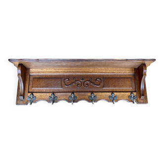 Wall coat rack - 6 hooks - Oak