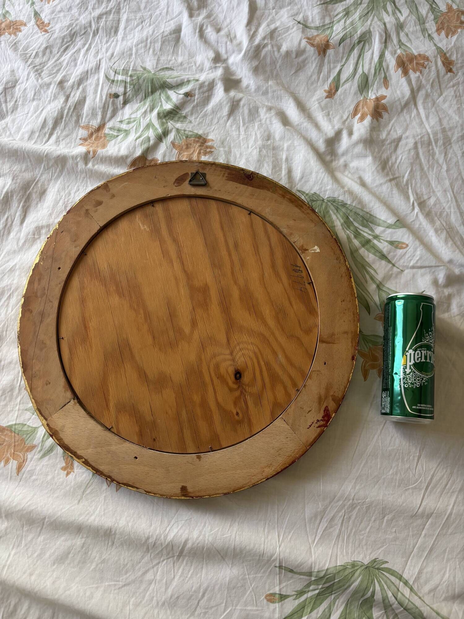 Vintage 1970s sun mirror witch's eye wood and gold - 42 cm