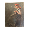Portrait de la jeune fille à l'ouvrage huile sur toile 19e