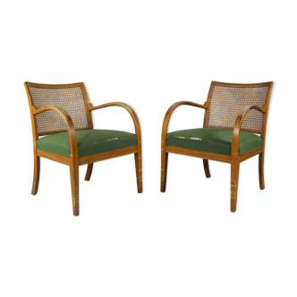 Fauteuils art déco en rotin des années 1940, set of 2