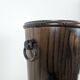 Wooden umbrella stand turned and patinated with iron rings