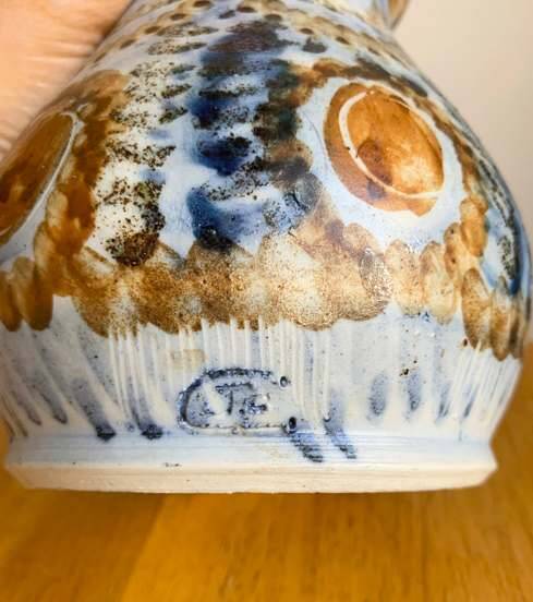 Vase grès signé Courjault – céramique française vintage 1980