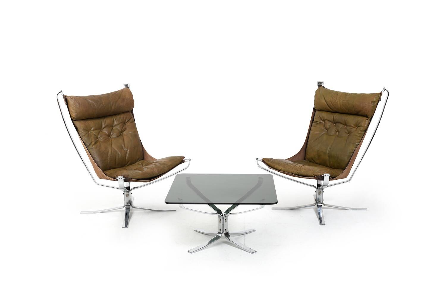 Chaises et table Chromed Falcon par Sigurd Ressell années 1970