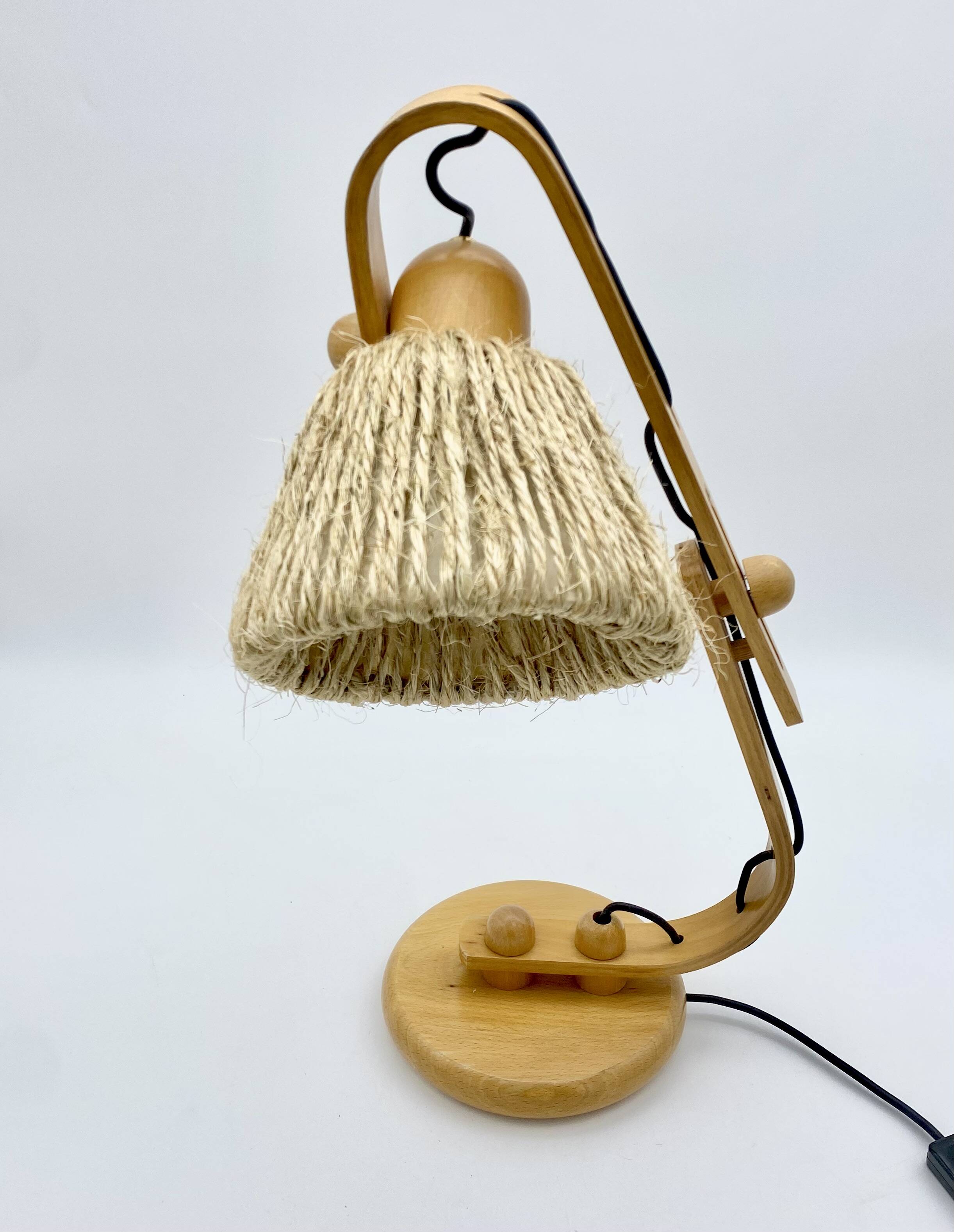 Lampe articulée en bois et corde, années 70