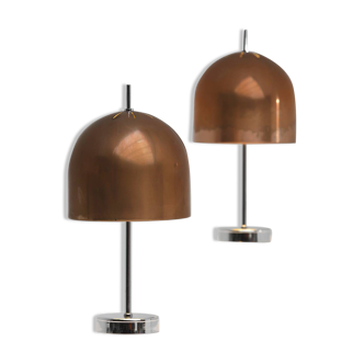A pair of 1970s table lamps featuring mushroom-shaped shades
