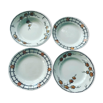 Set of 4 mismatched art deco plates