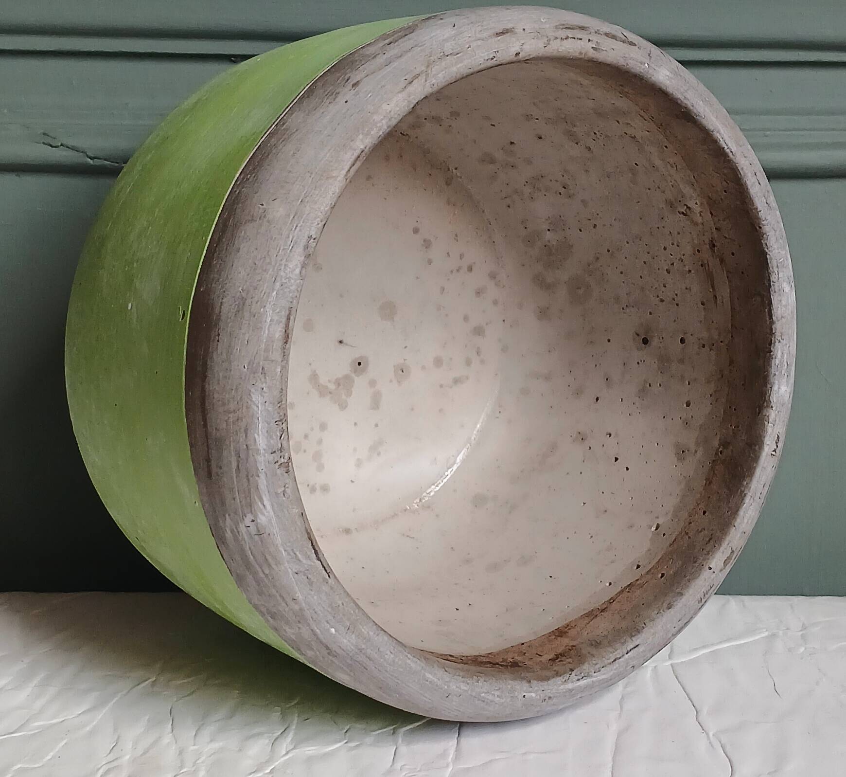Grey and green terracotta cache-pot. Italian manufacturing.