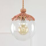 Art Deco Italian Pink Fabric and Brass Globe Pendant Lamp