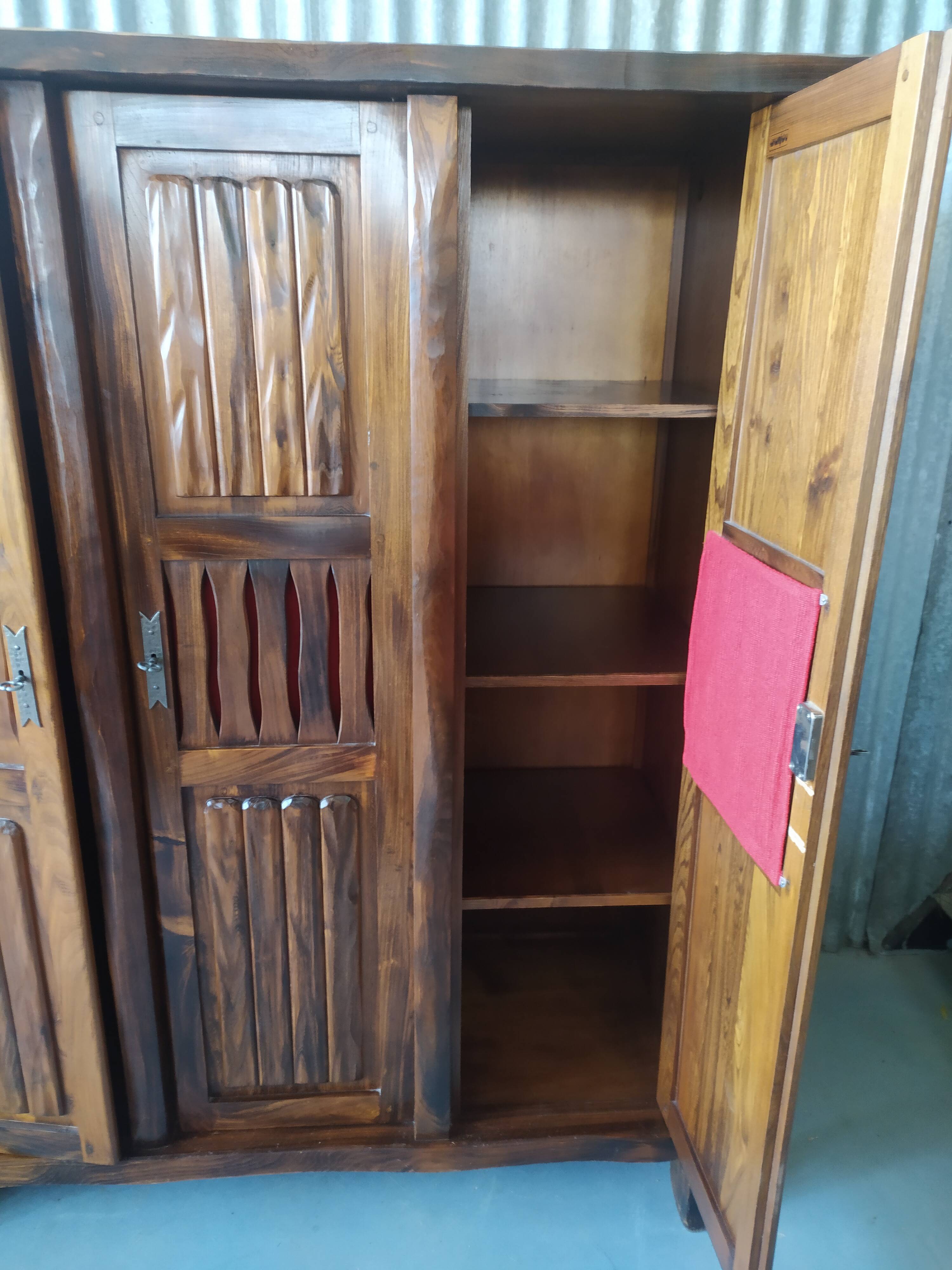 3-door brutalist cabinet in solid elm