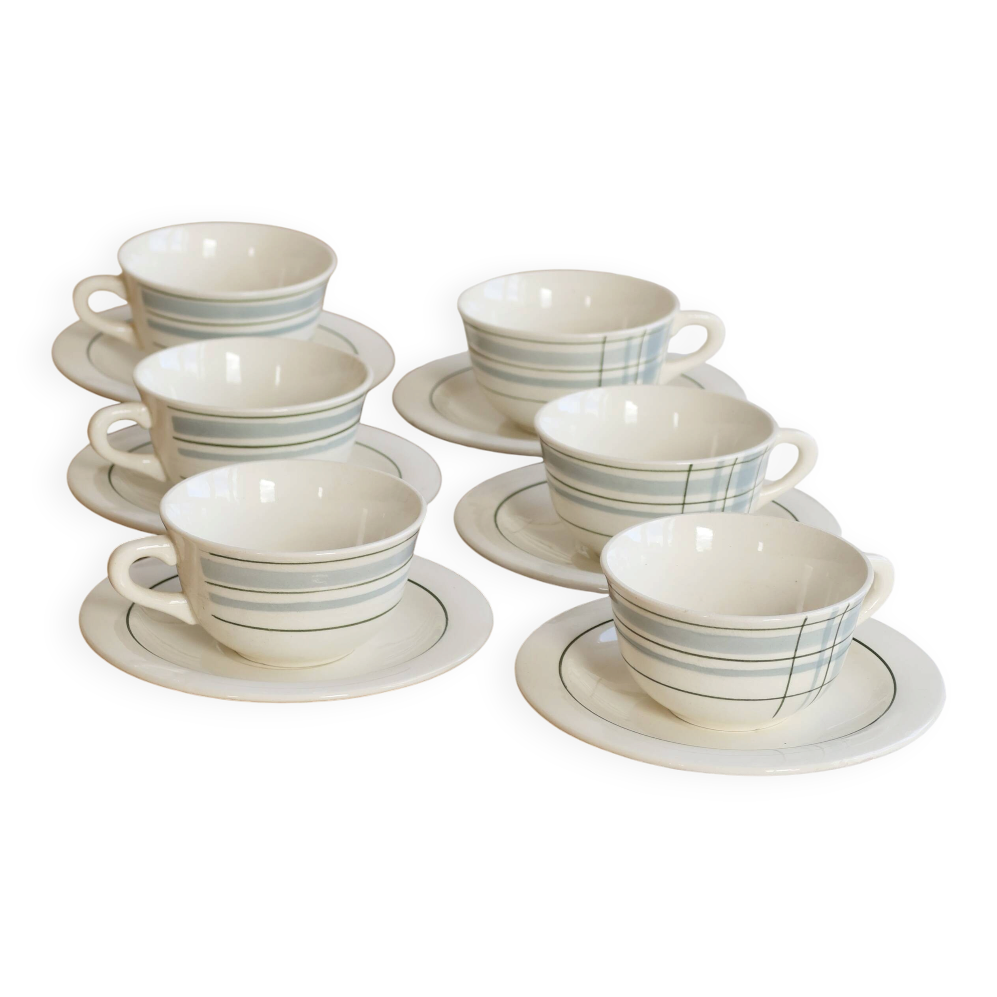 Vintage ceramic coffee cups Salins geometric design