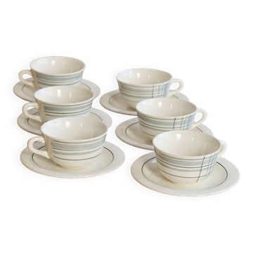 Tasses à café vintage faïence Salins décor géométrique