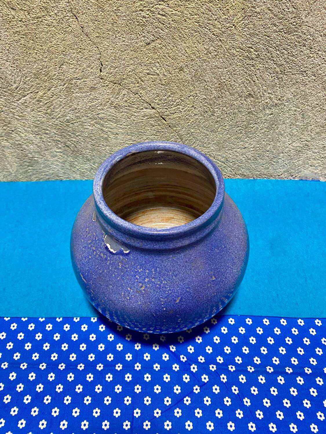 Blue ball vase signed Khoury