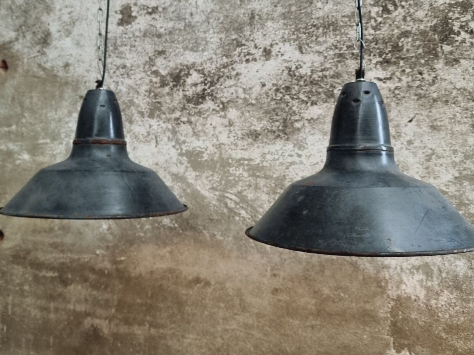 Set old enamel lamps factory lamps blue black