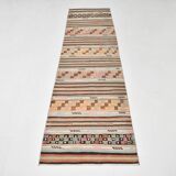 2x9 Green & Orange Striped Kilim Runner Rug, 74x276Cm