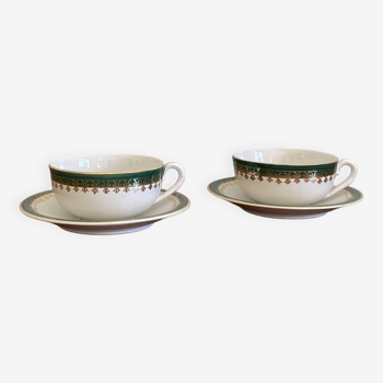 Duo of coffee tea chocolate cups old earthenware Sarreguemines gilding