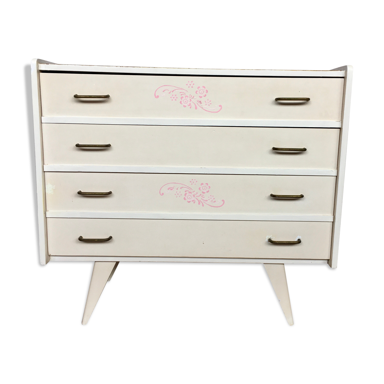 Vintage weekly chest of drawers 1950/1960 - retro - 4 drawers - compass feet - white