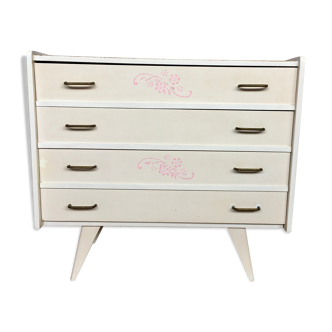 Vintage weekly chest of drawers 1950/1960 - retro - 4 drawers - compass feet - white