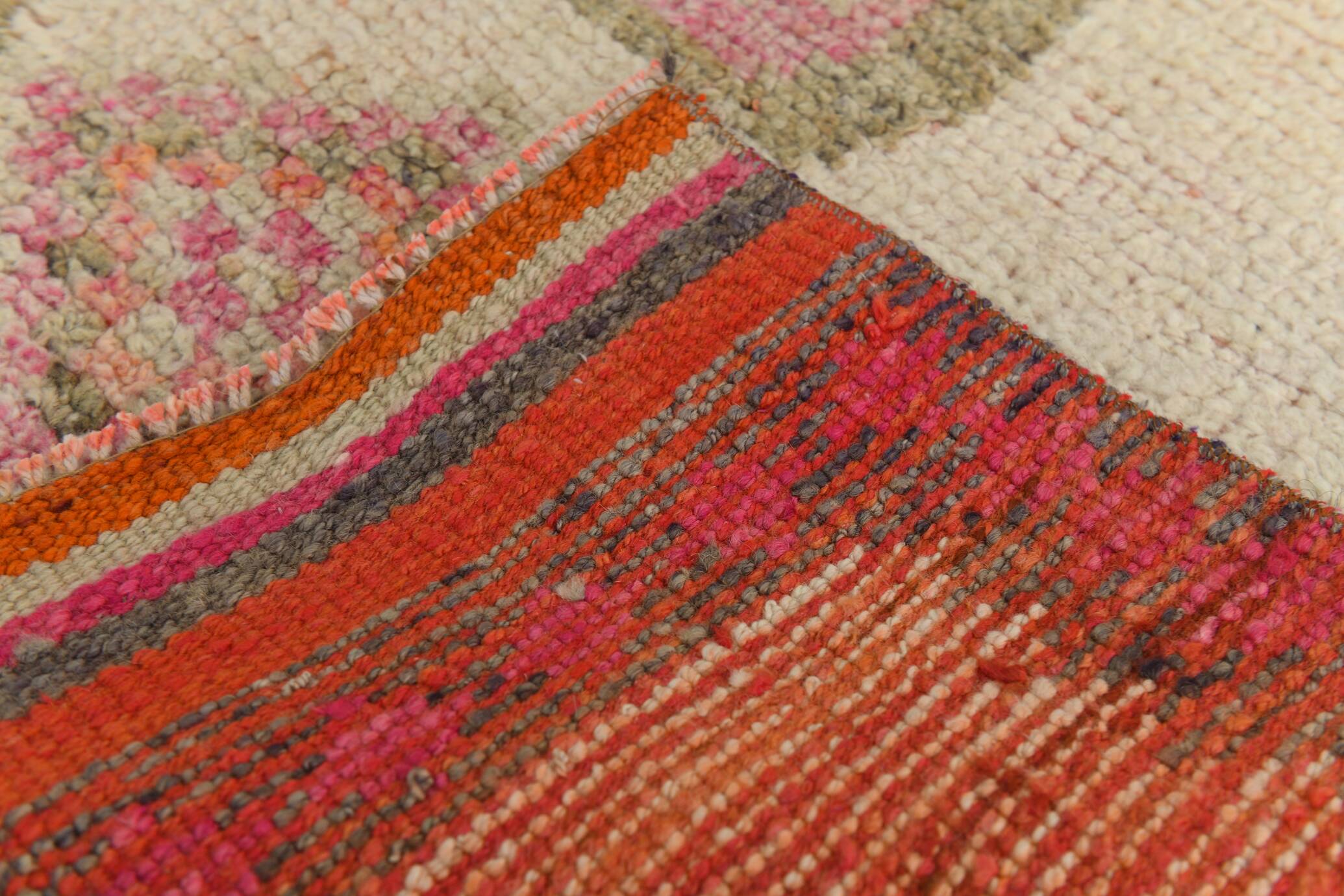 3x13 Salmon Orange & Cream Orientel Wool Runner Rug, 87x384 Cm