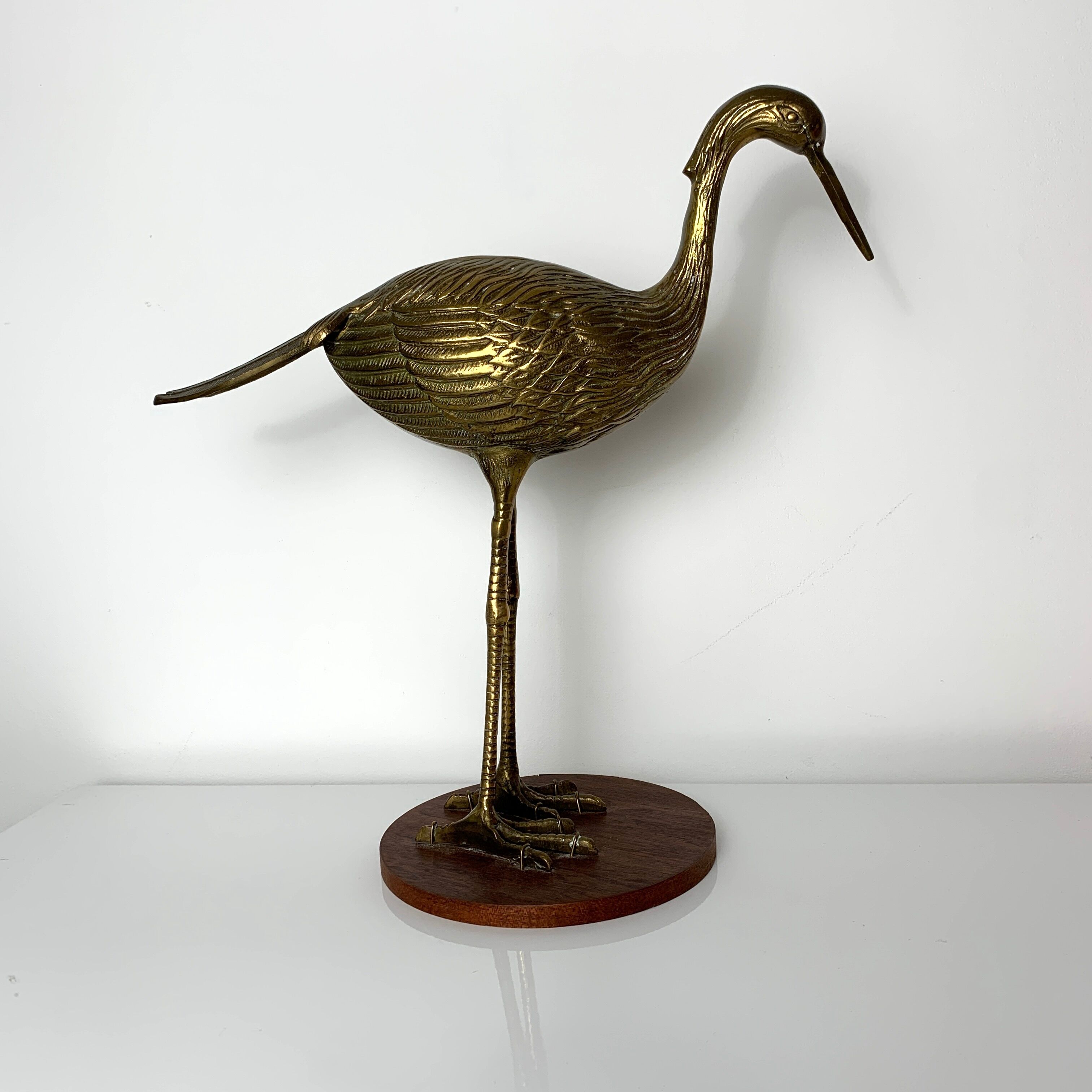 Sculpture subject vintage heron bird in brass