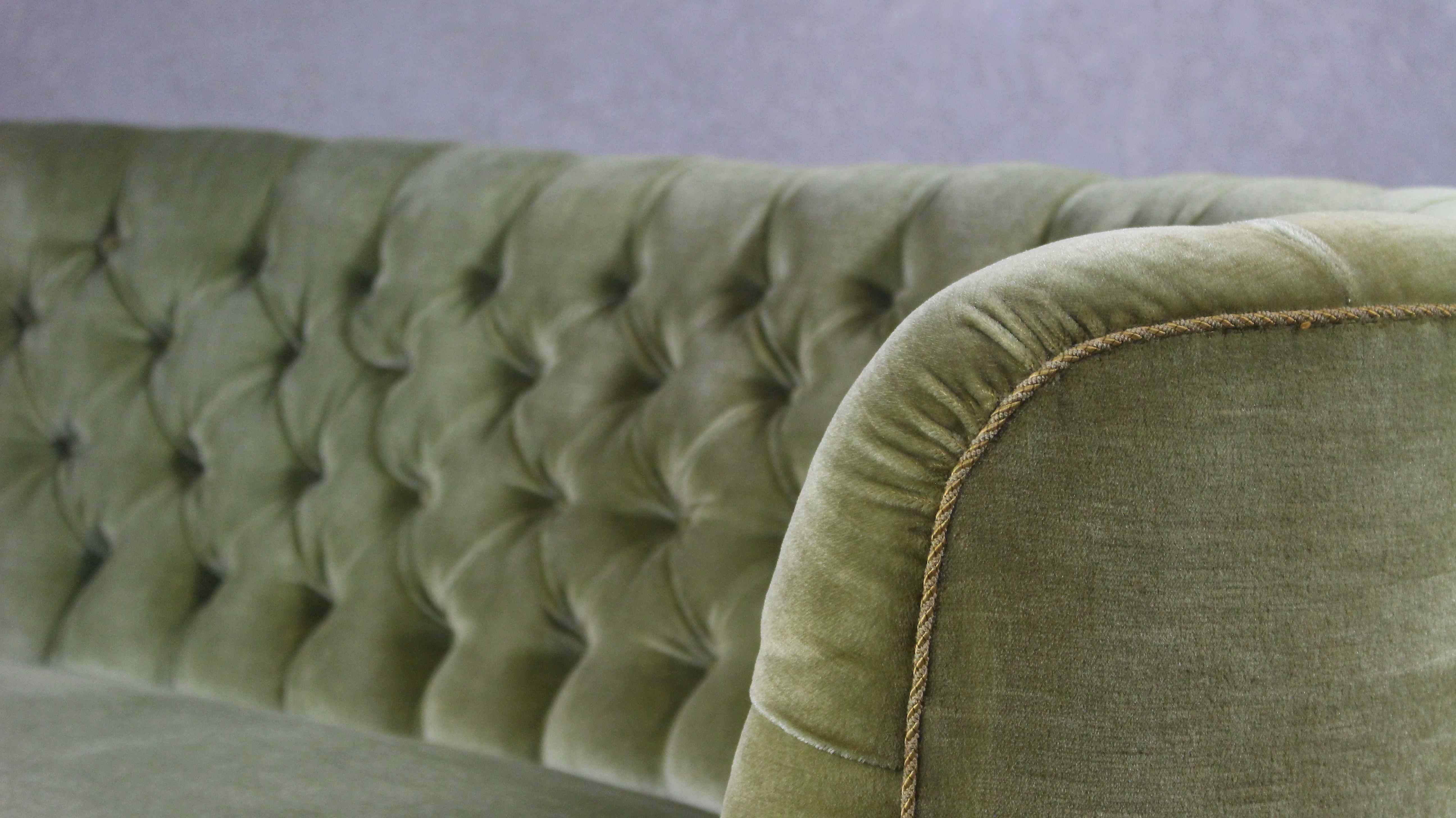1940s Danish Curved Green Buttoned Sofa