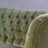 1940s Danish Curved Green Buttoned Sofa