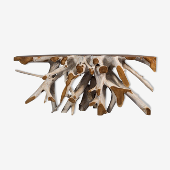 White ceruse-teak root console