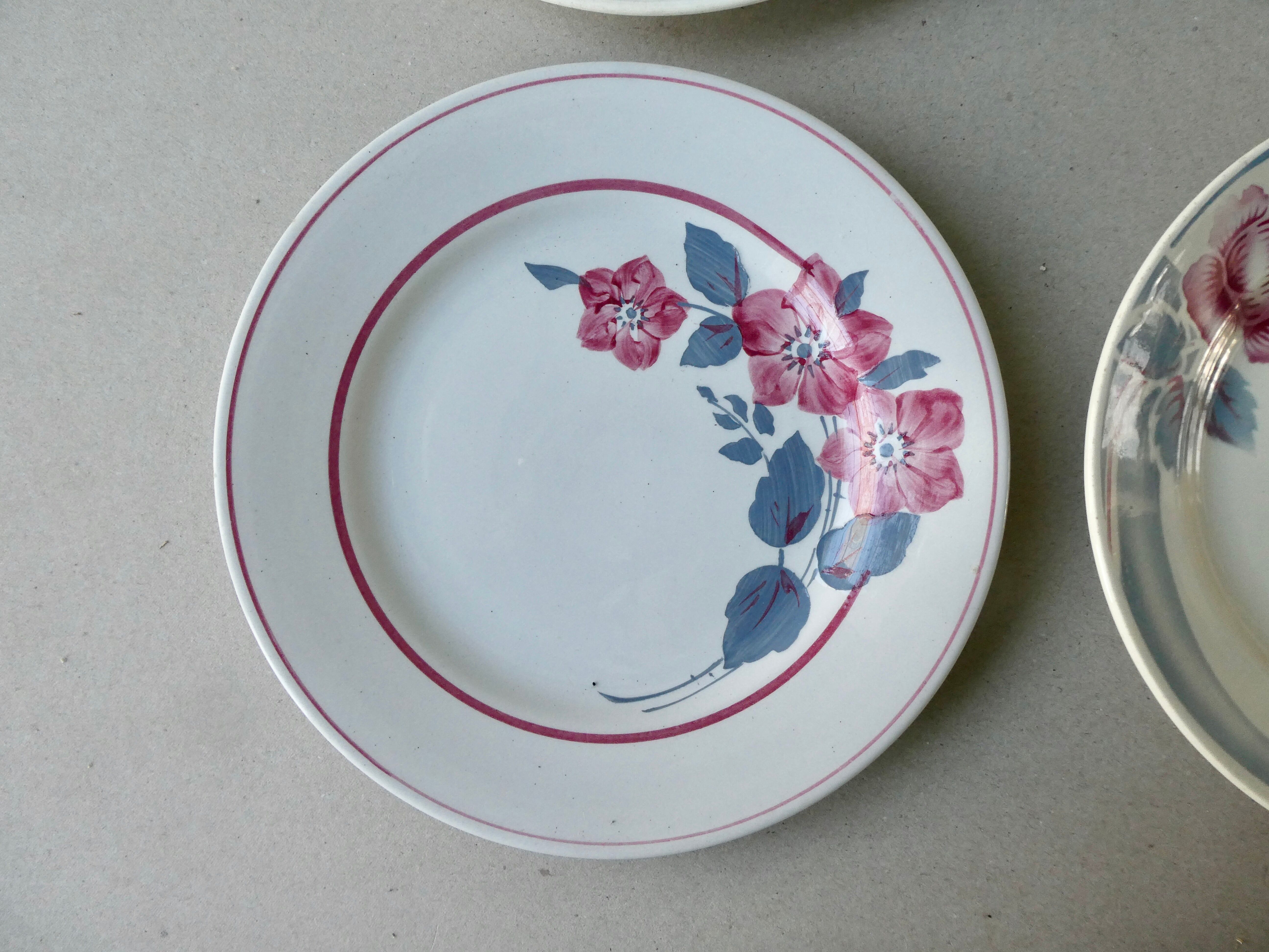 6 antique flat plates, floral decoration, 22.5 cm