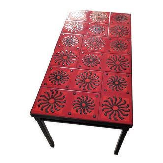 Red and black ceramic table right foot year 70