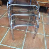 Chrome and smoked glass nesting table from the 70s