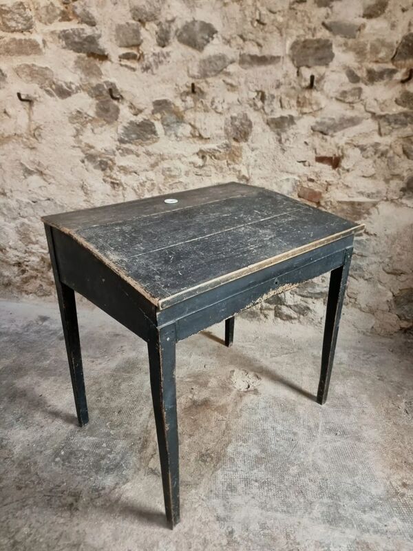 Bureau d'école français ancien, bureau d'écriture noir, bureau à abattant, vers 1900