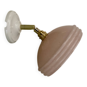 Vintage pink Clichy glass wall lamp with shade