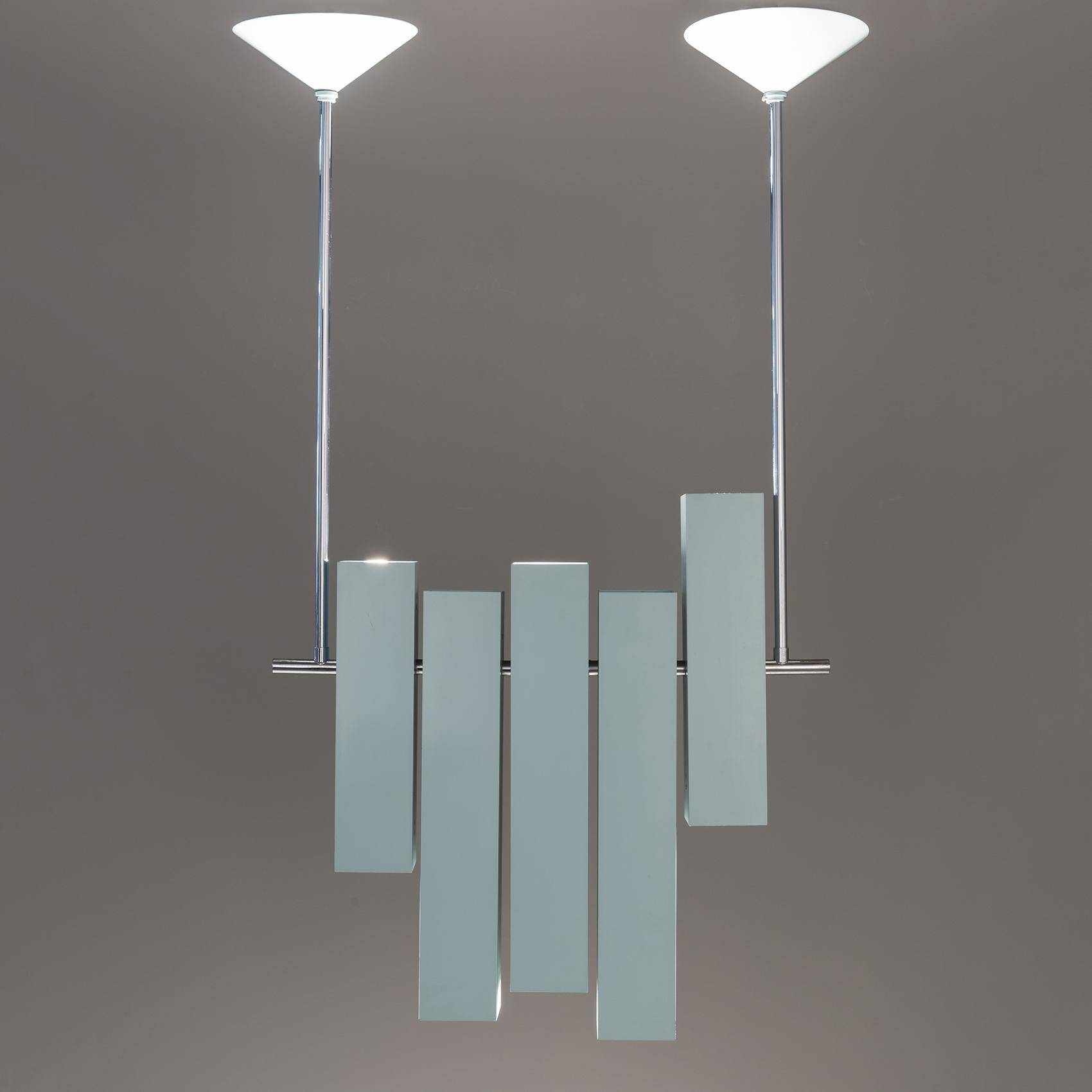 Blue lacquered metal chandelier, Lumi, ca. 1970