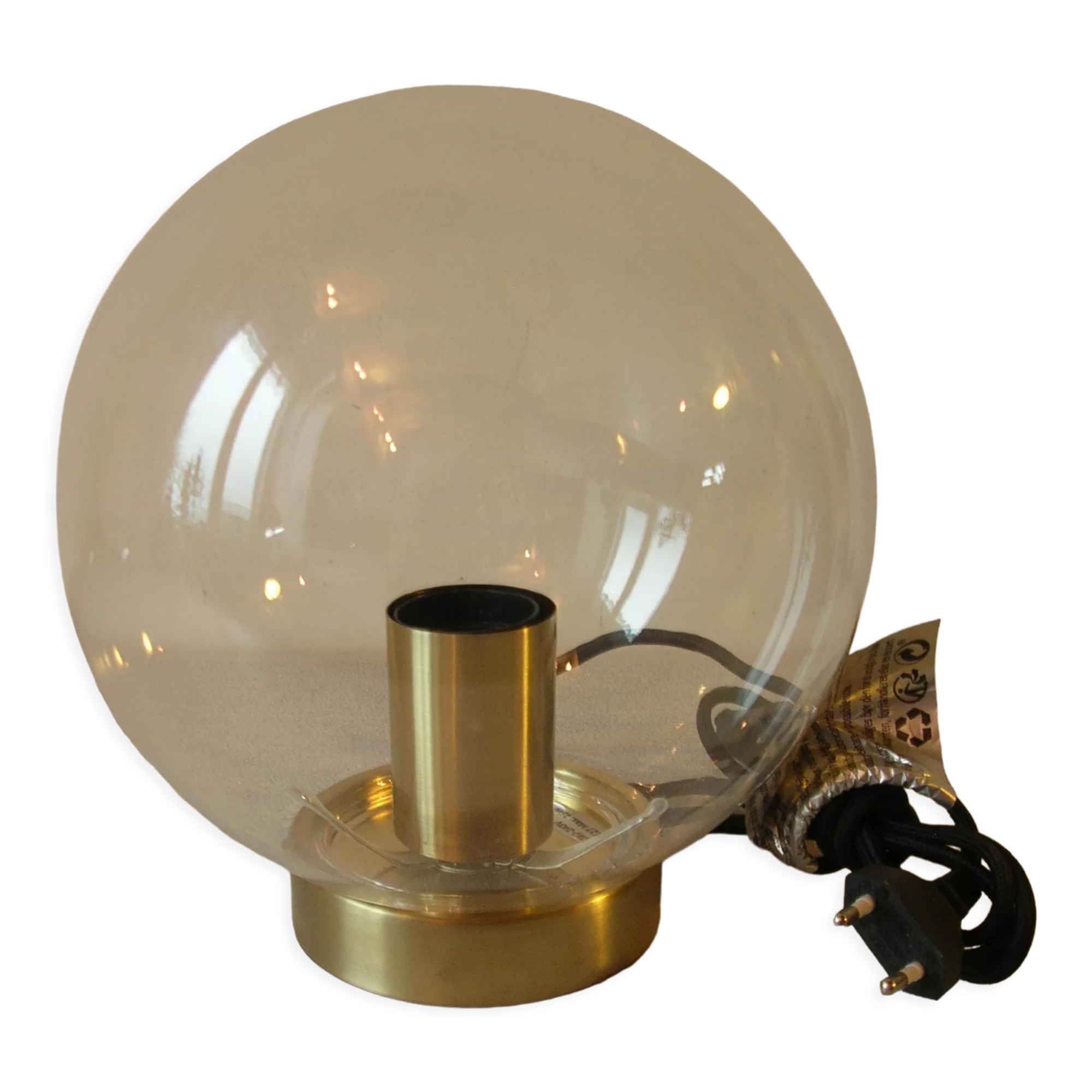 Lamp luminaire globe ball transparent glass base brass deco office living room