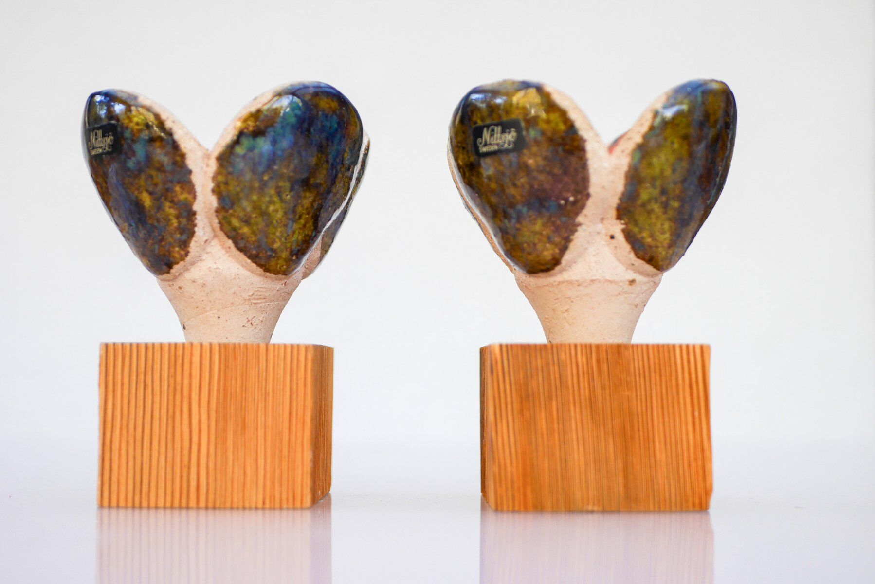 Bougeoirs en céramique et en bois de Nittsjö, Suède, années 1970, ensemble de 2