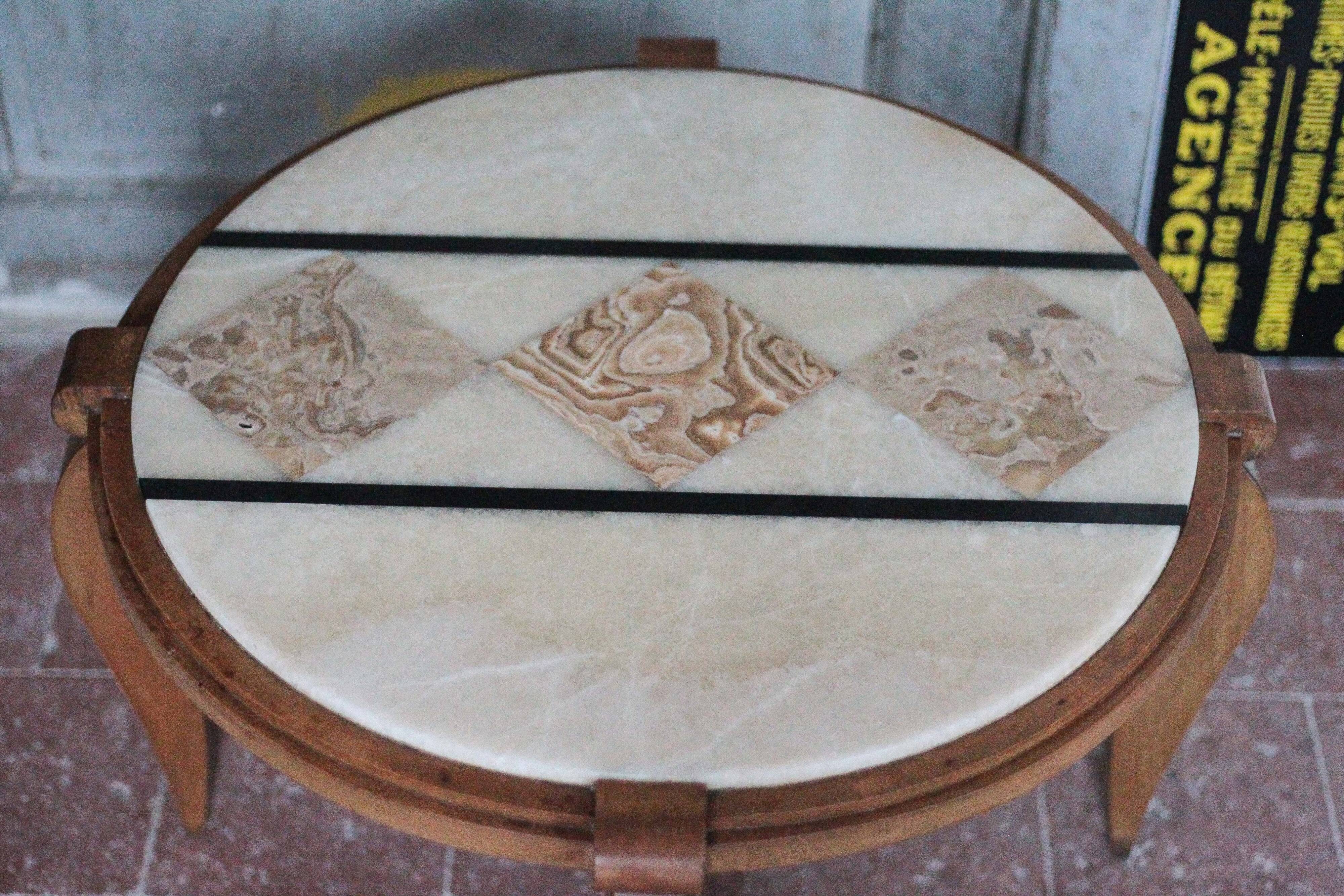 Art Deco wooden coffee table, marble top living room table, side table.
