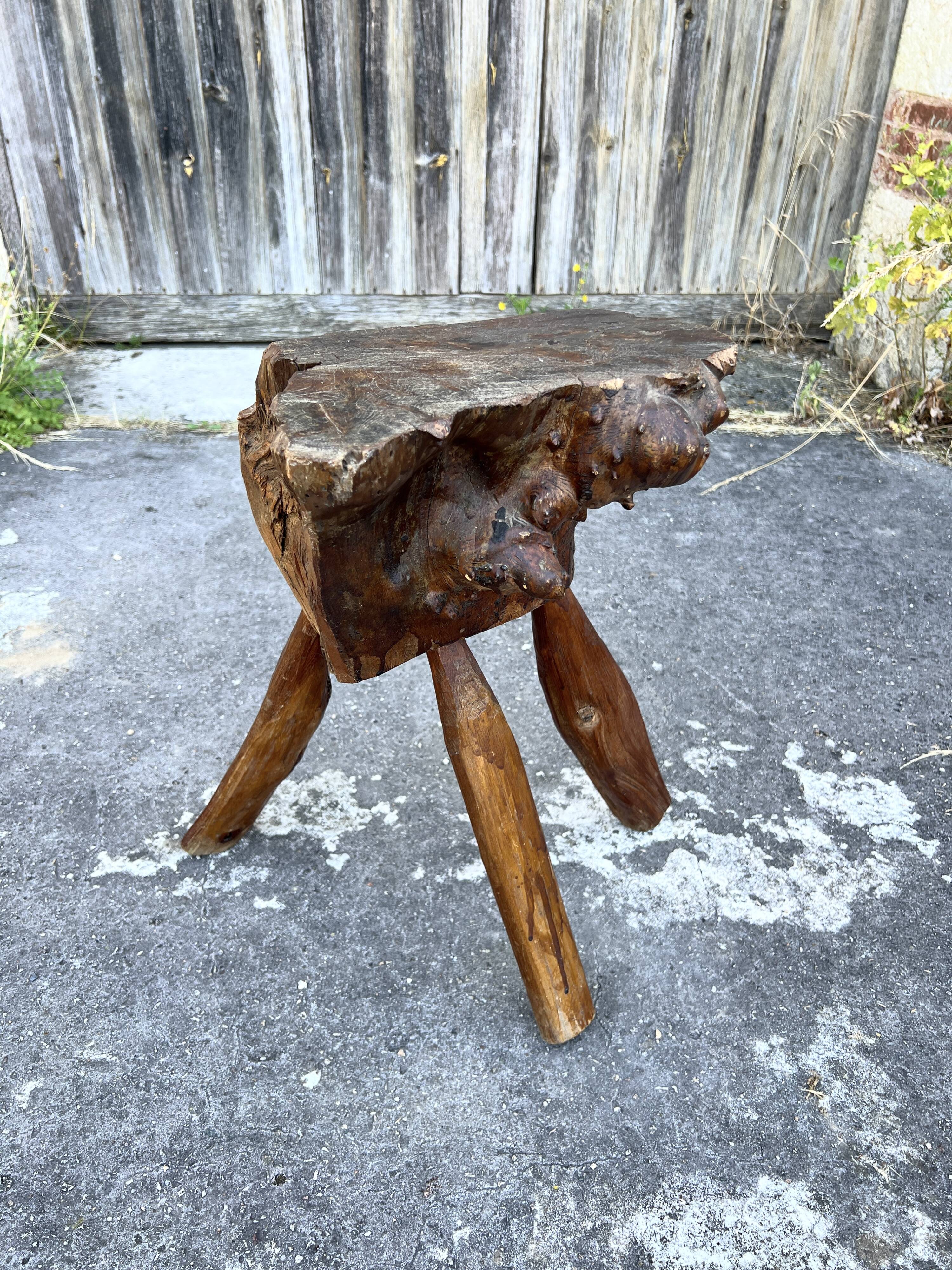 Solid Wood Chopping Block Stool – Organic Sculpture H54cm