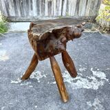 Tabouret Billot en Bois Massif – Sculpture Organique H54cm