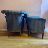 Pair of Art Deco style armchairs, refurbished. Upholstery fabric for armchairs.