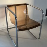 Armchair in chrome tubular metal and smoked plexiglass