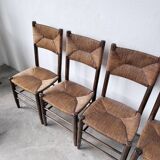 Set of 6 straw and oak Beauche chairs.
