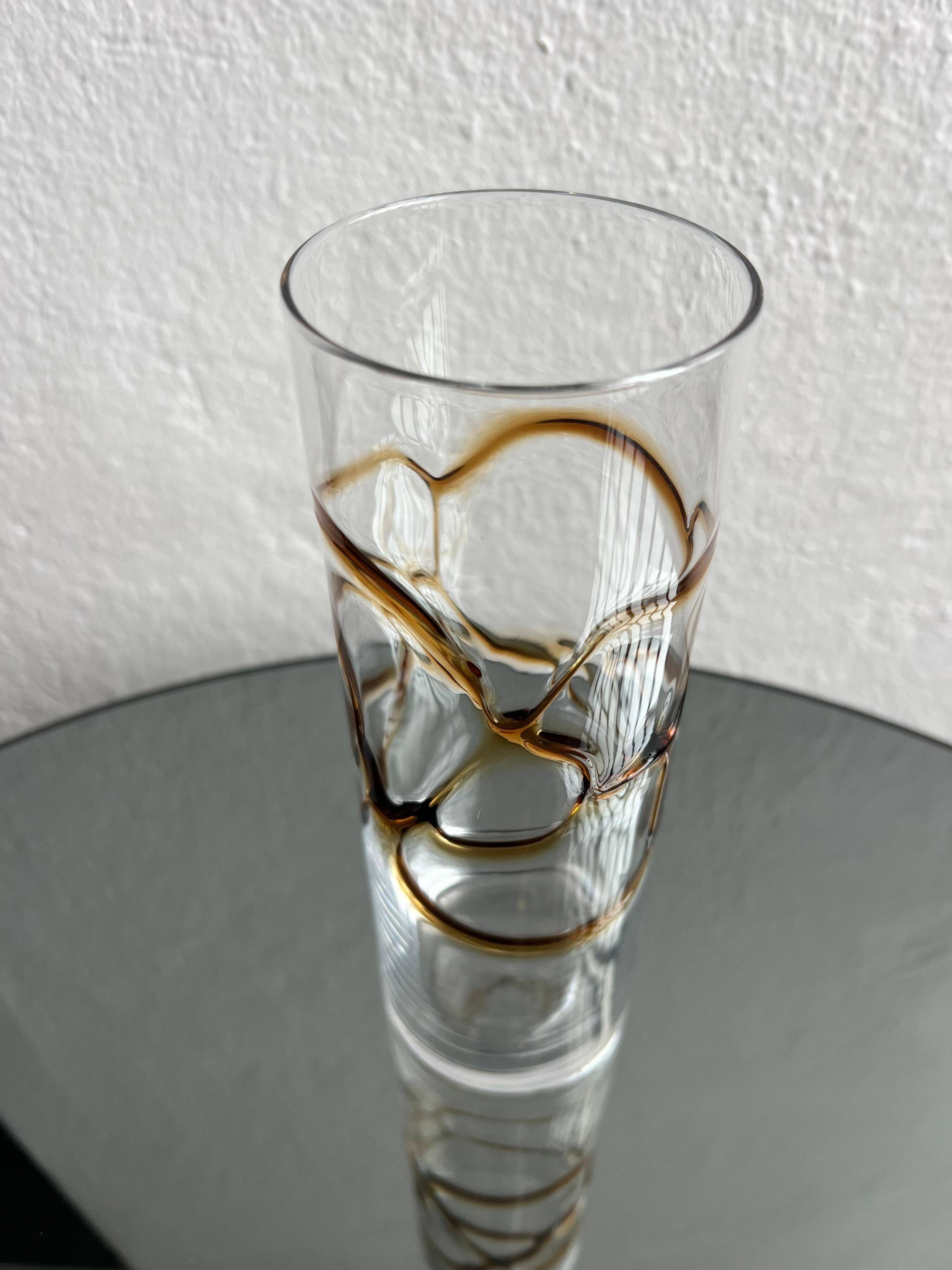 Vintage Glass Vase, yellow and brown Filigree, Coffee Table Decorative
