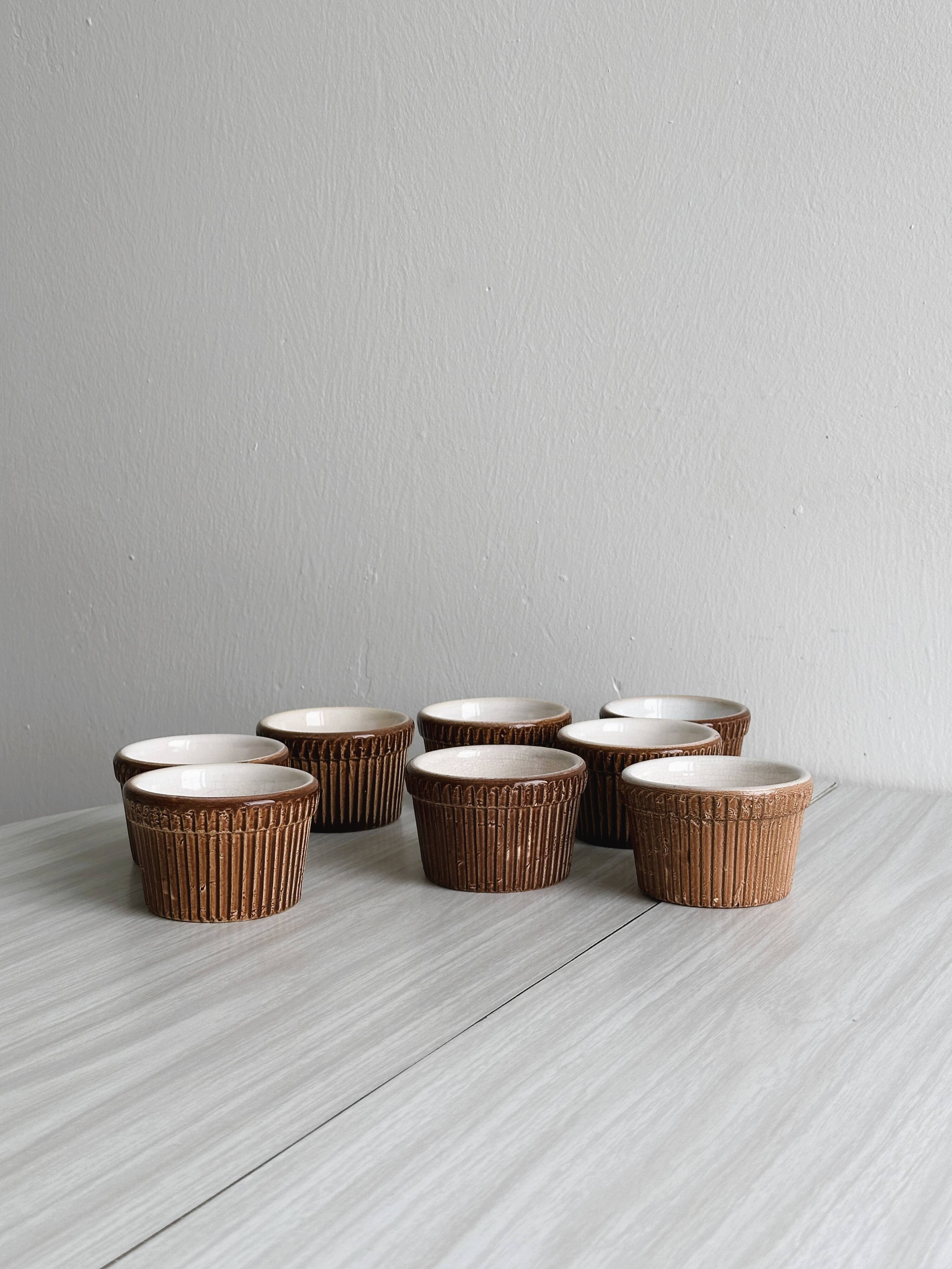 8 ramekins in old Belgian ceramic