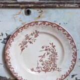 Sept assiettes à dessert terre de fer aux oiseaux f.f.Pexonne fin XIX ème