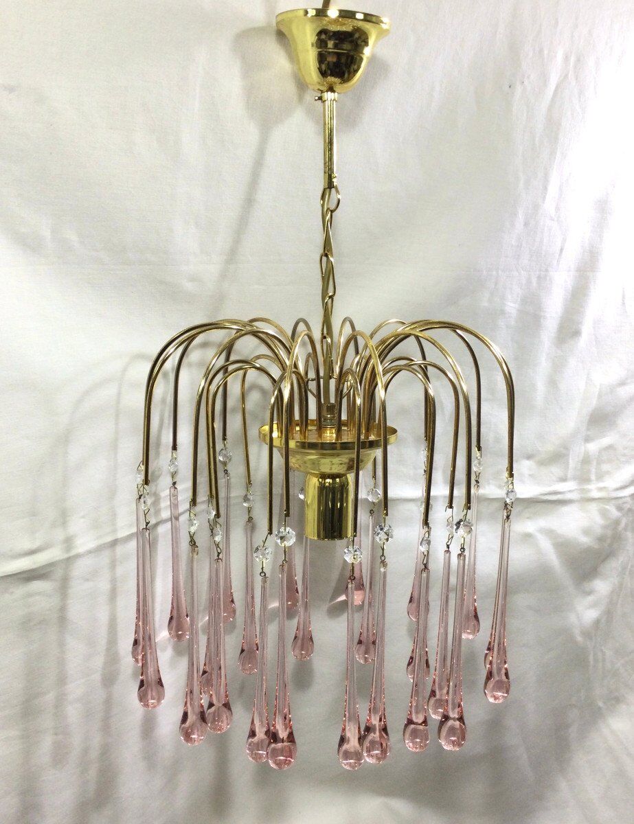 Murano chandelier pink crystal drops