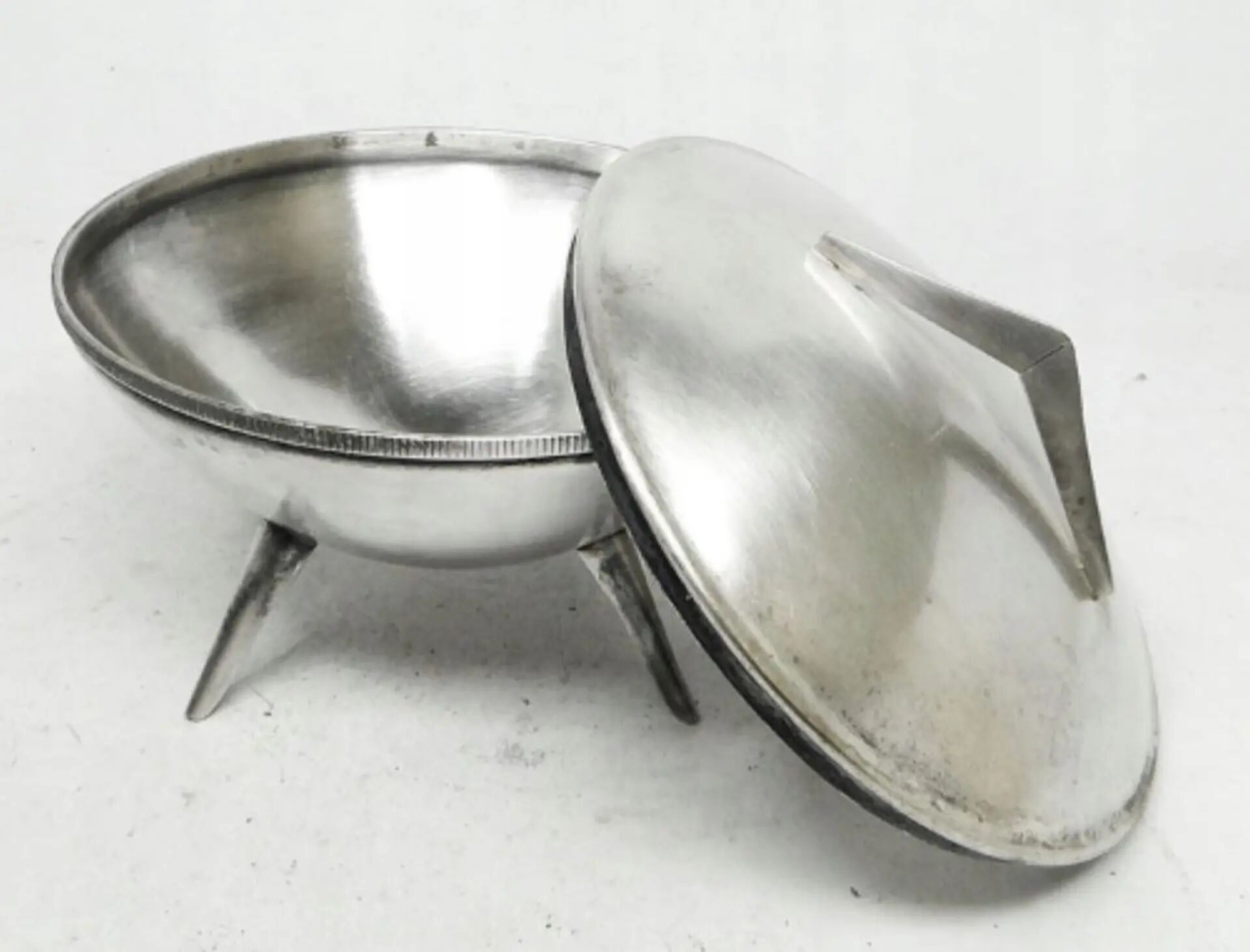 Space age sugar bowl, silver-plated brass, Poland, 1960s